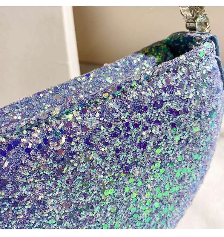 Women's Bags Designer Sequin Evening Clutch Bag Wedding Party Women Bg Purse Metal Ring Handle Crystal Rhie Dia Handbag
