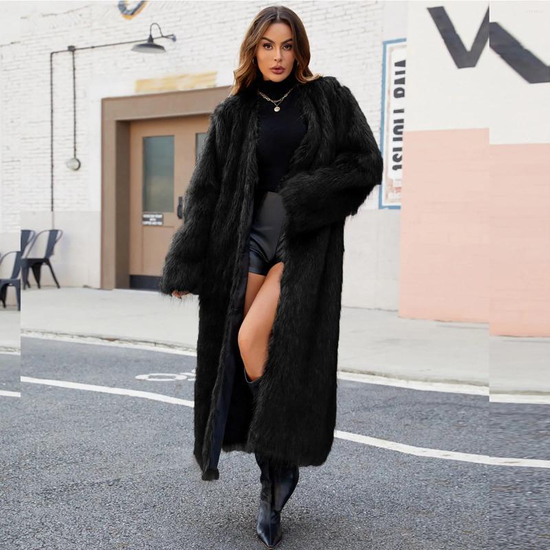Women's Trench Coats Winter Faux Fur Long Coat For Women Warm Plush Jackets Casual Open Front Sleeve Outerwear Elegant High End Ladies