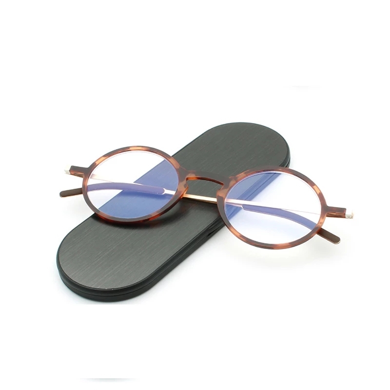 Thin Reading Protable Pocket Presbyc Eye Anti-Blue Ray Spectacles Eyeglasses With Case Round Glasses Frame +2
