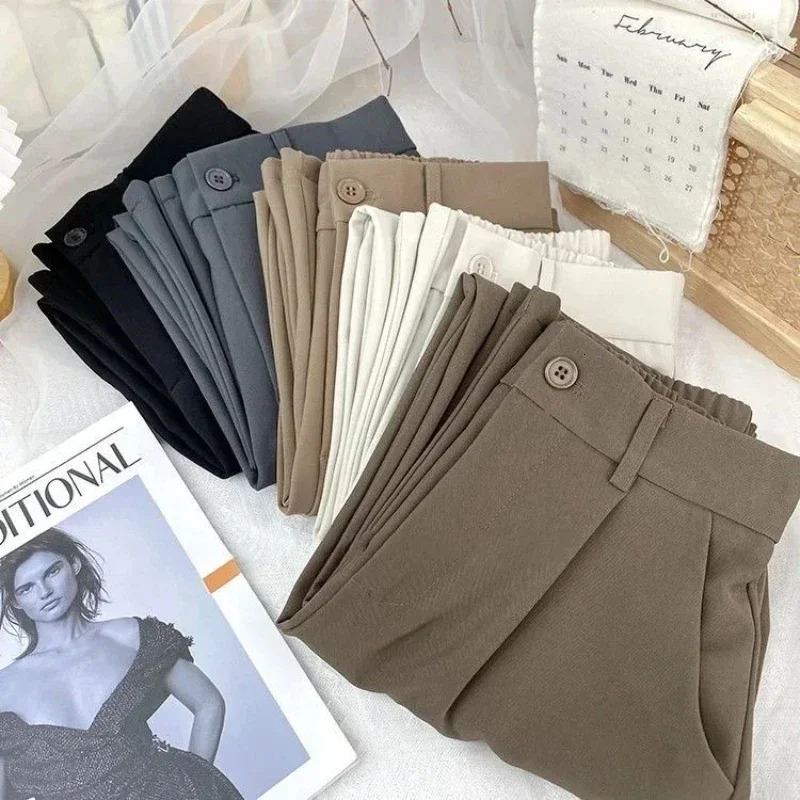 Fall Spring Black Suit Haren Pants Women Fashion Elastic High Waist Casual Trousers Woman Korean Style Solid Office Pants 2023 250305