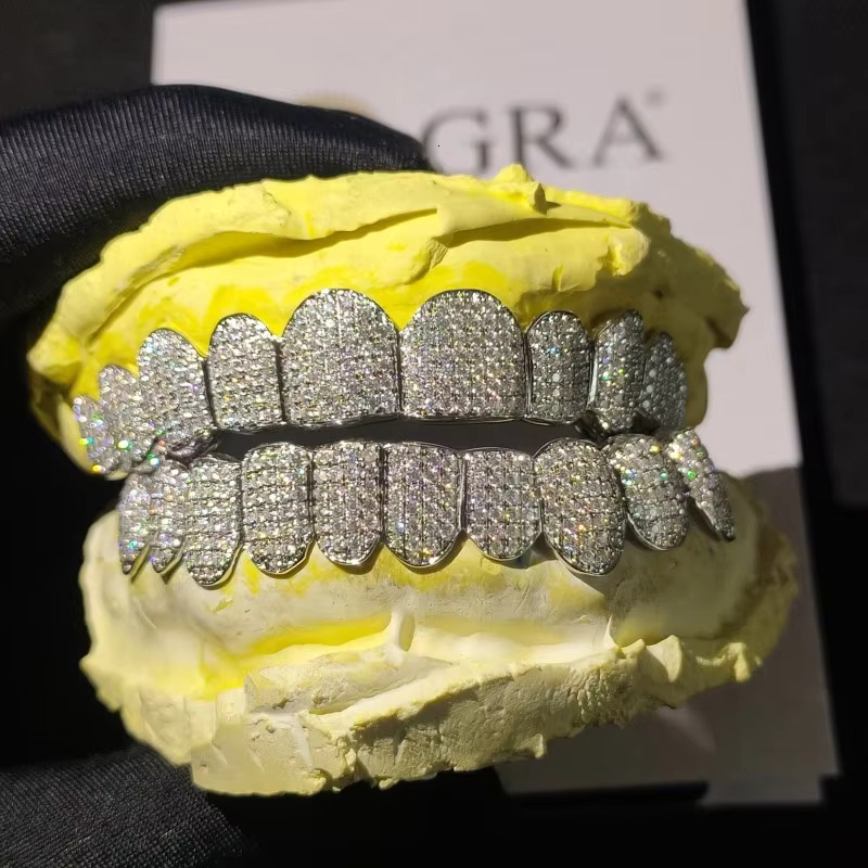Custom Moissanite S Teeth Grillz Sier Dia Bling Tooth Grills for Men Women High-End Jewelry Pass Test