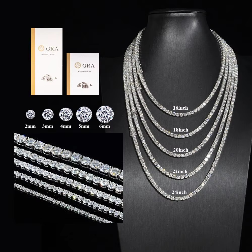 Fine Jewelry Sterg Sier Vvs Moissanite Necklace AA Dia Mossanite Tennis Chain