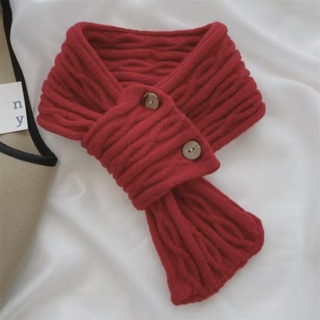 T258 short scarf for women autumn and winter cross knitted scarf Korean version color matching versatile winter warm lazy neck protector