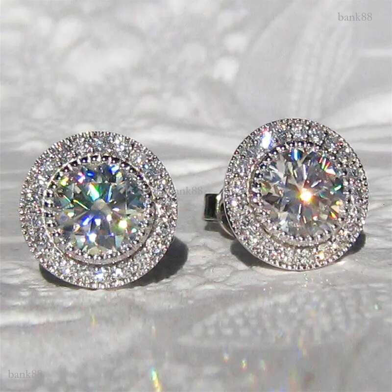 Luxury Cubic Zirconia Stud Earrings For Women Men 18K Real Gold Silver Plated Sparkling CZ Crystal Earrings Designer Simulated Diamond Round Earrings 