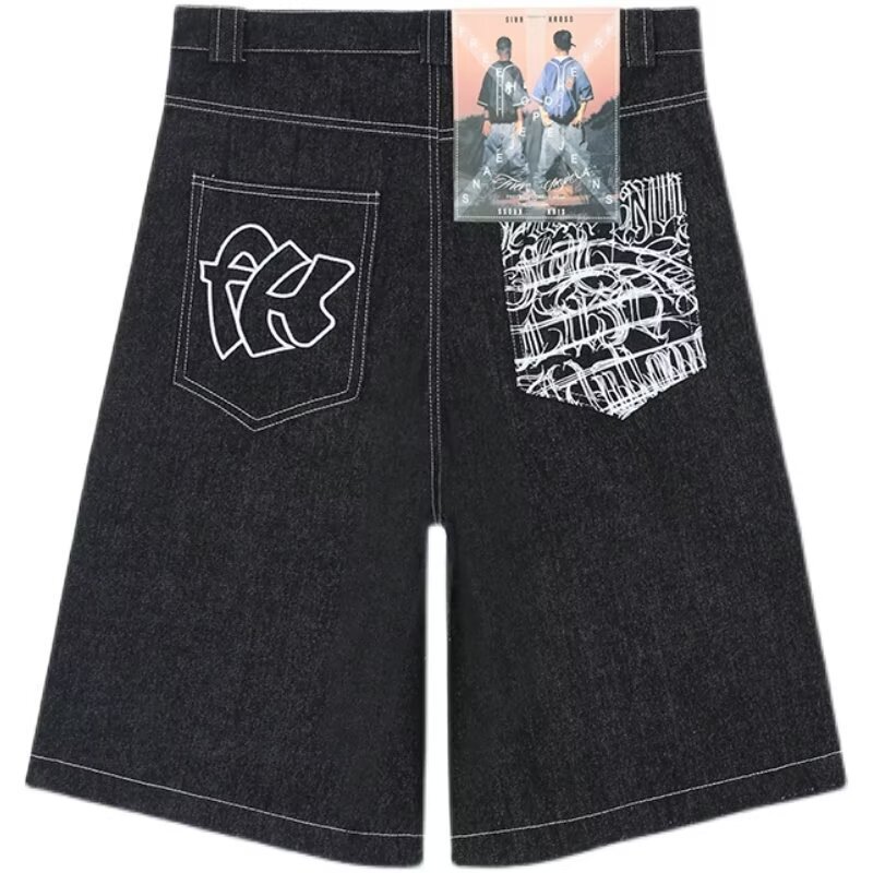 Y2k street clothing new shorts Harajuku hip-hop letter patch denim shorts mens retro fashion oversized basketball sports shorts 240701