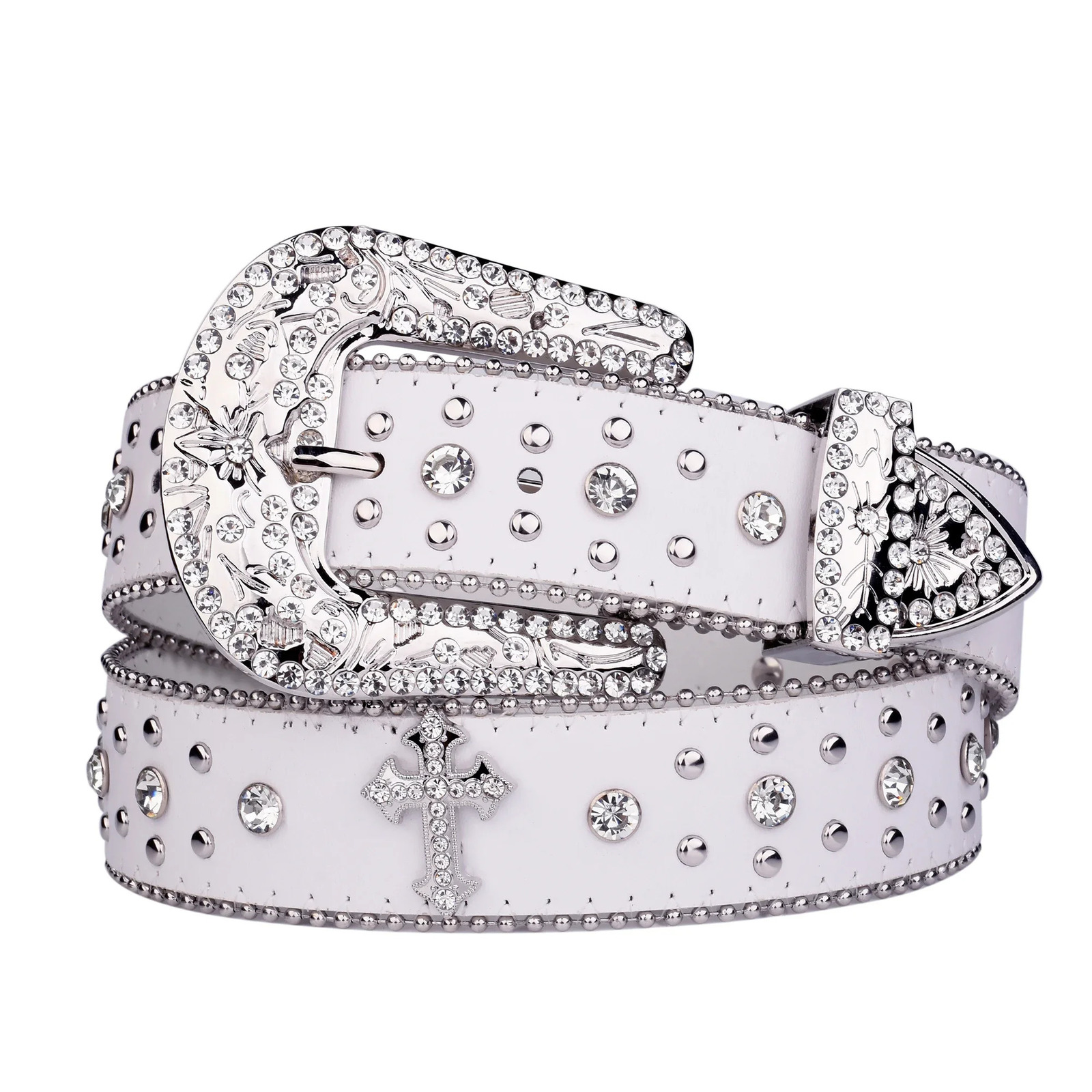 Punk Rhinestone White Belt Female Male Fashion Western Jeans Female Jeans Jewelry Fashion Y2K Jeans Belt 250318