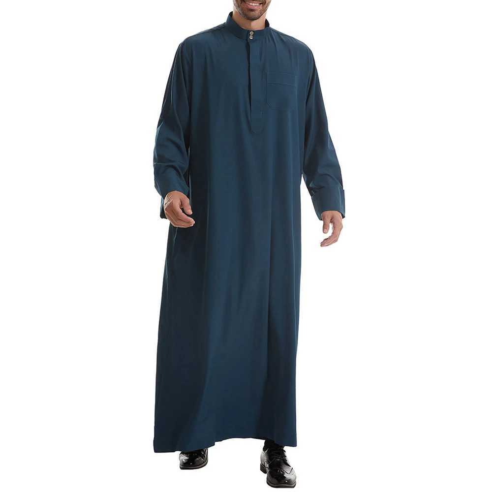 Mens Long Sleeved Robe Classical Waistband Contrasting Colors Autumn Casual Daily Arab Islamic Muslim Patchwork Mens Clothing W250310