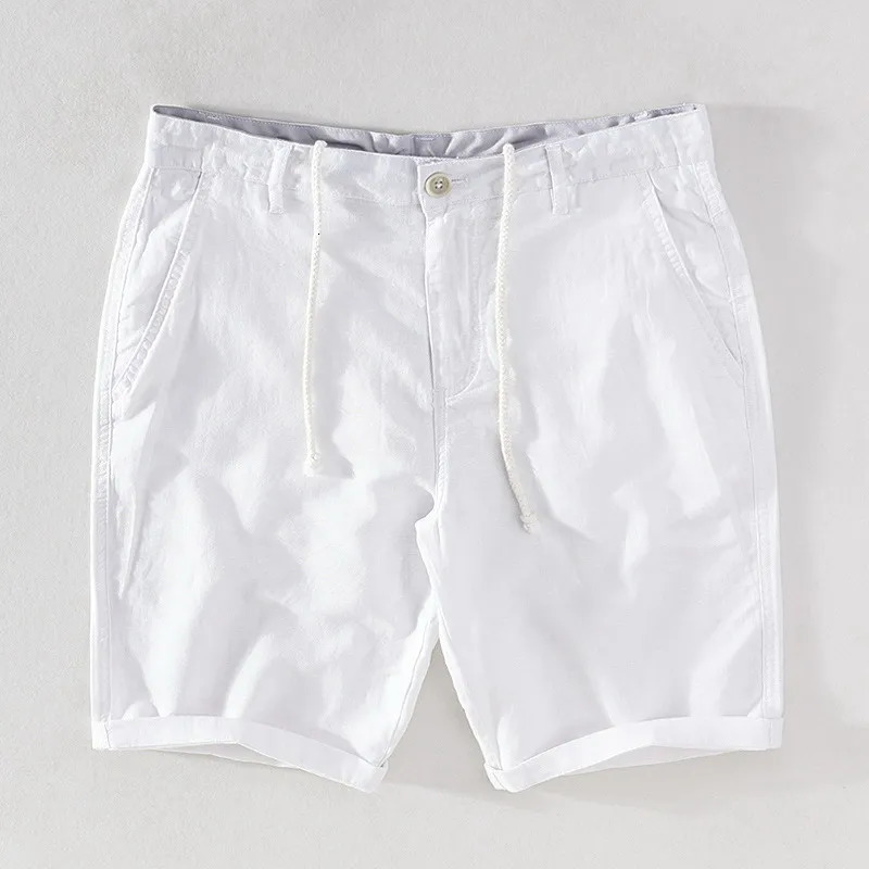 Cotton Linen Shorts for Men Summer Solid White Straight Loose Holiday Shorts Man Casual Button Fly Short Pants 037250304