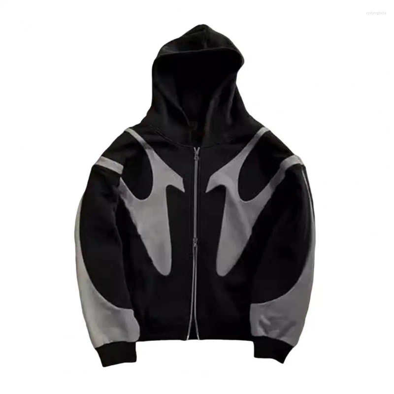 Fleece Hooded Patchwork Coat: Long Sleeve Zipper Windproof Sports Jacket, Mens Fur Lined Winter Jackets with Pockets