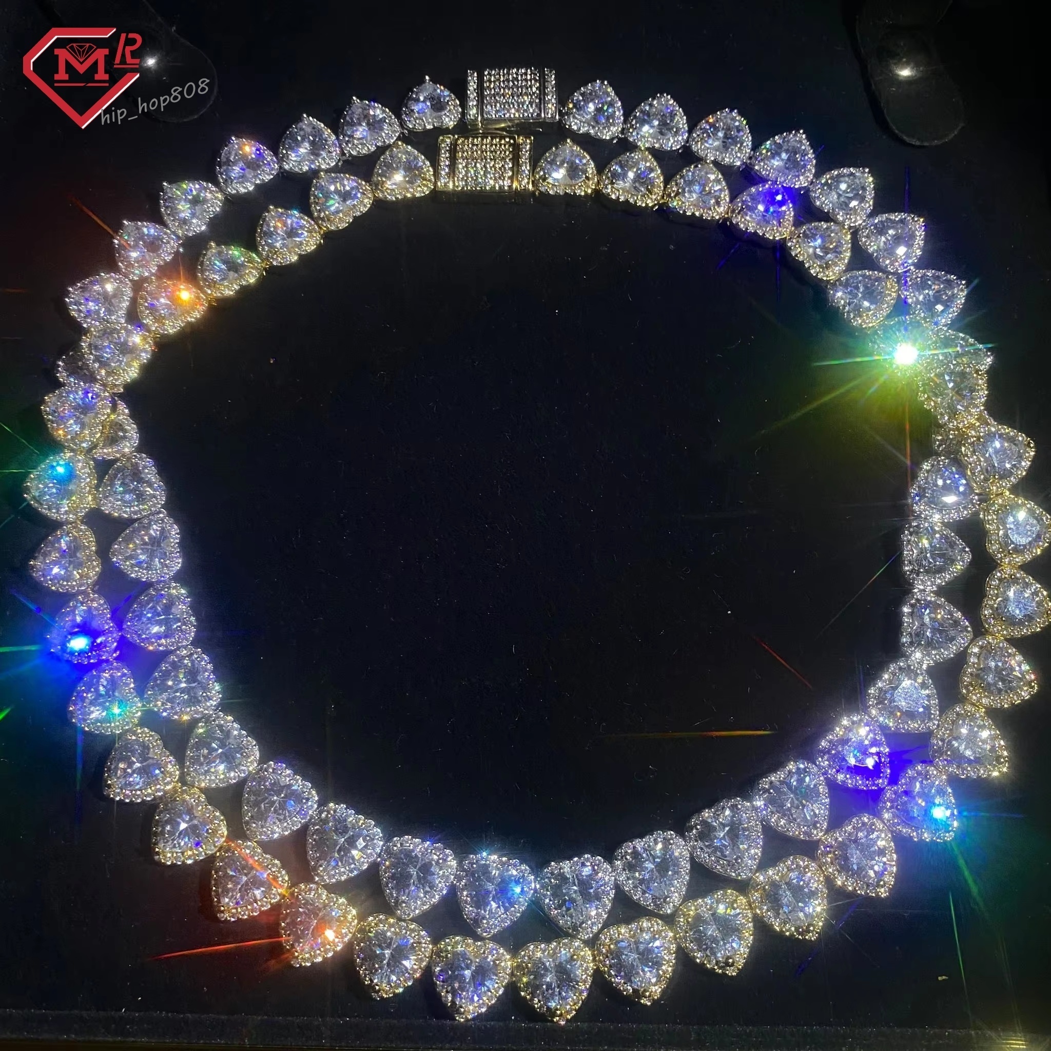 Super Sarkling Tennis Chain Moissanite Custom Necklace 8mm Heart Cut S925 Iced Out Vvs Moissanite Tennis Chain