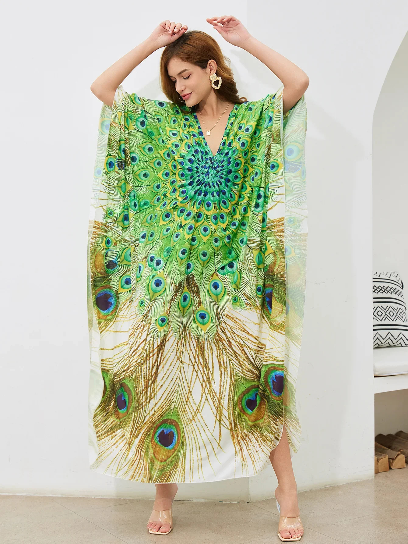 Beach Cover Ups Printed Womens Kaftans Chest Handmade Womens Maxi Dress Summer Holiday Swimsuit Direct Factory Supply 250305Z