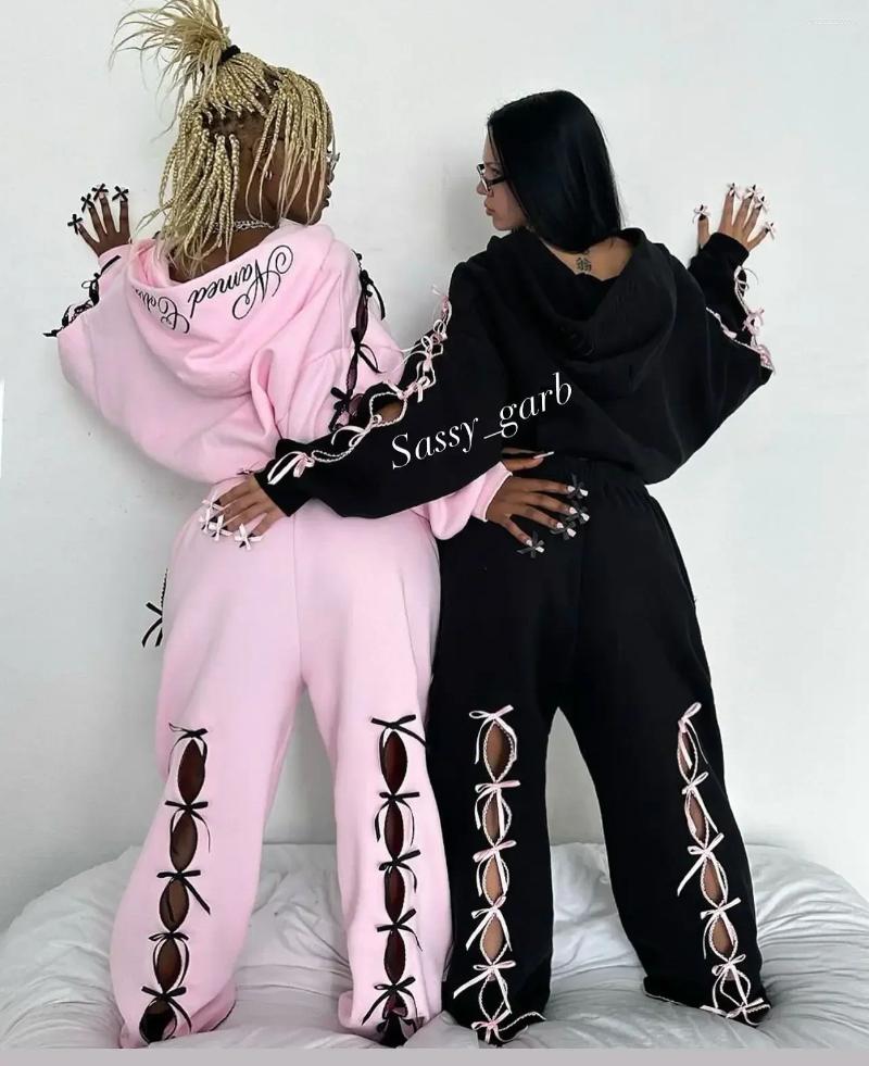 Women's Hoodies Streetwear Sportswear Two Piece Set Women Hip Hop Bow Personalized Hoodie Harajuku Fashion Zipper Sweatpants