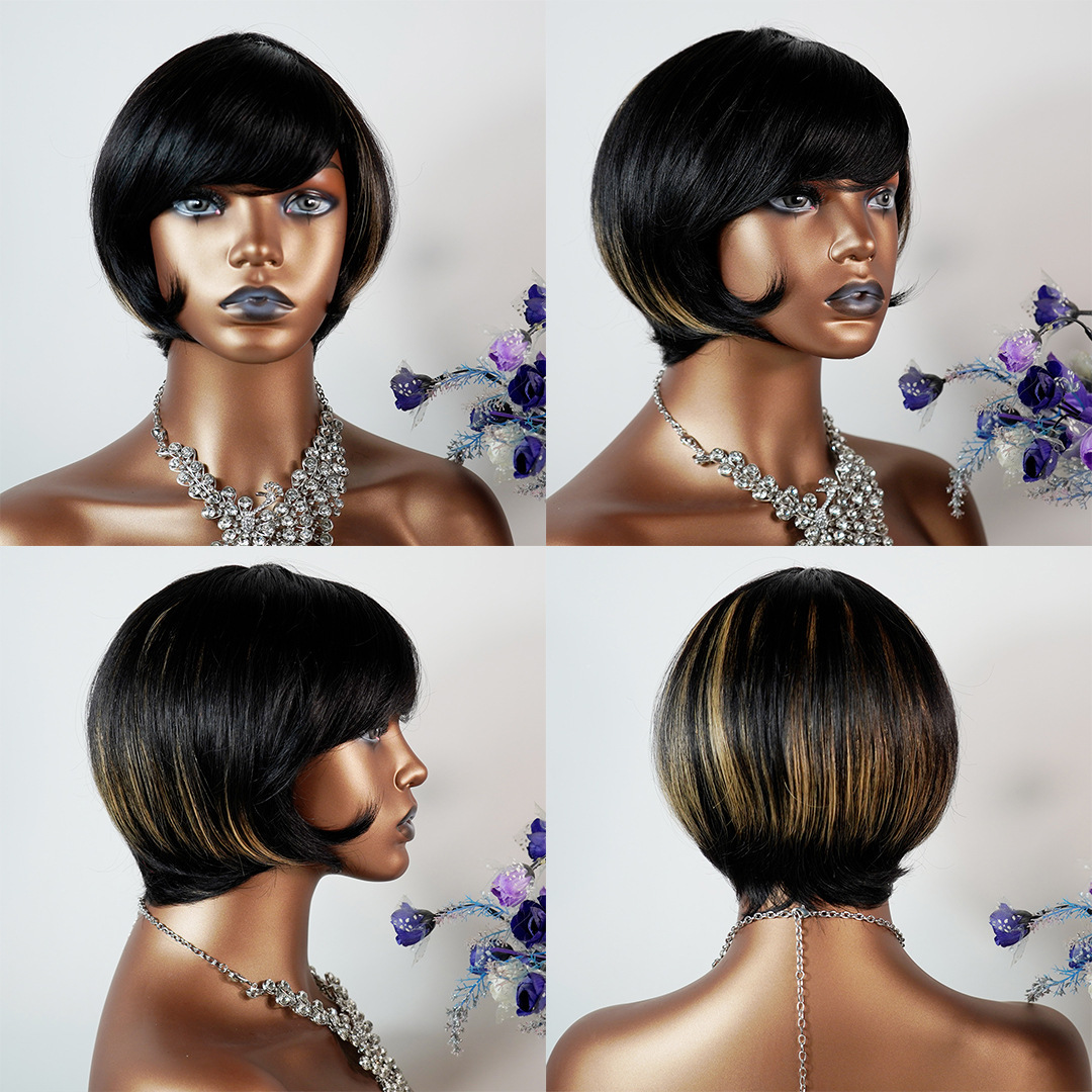 8 Inch Luxury Straight Center Part Full Lace Bob Wig Real Human Hair Machine Made Exquisite Craftsmanship Perfect for a Sleek and Elegant Look