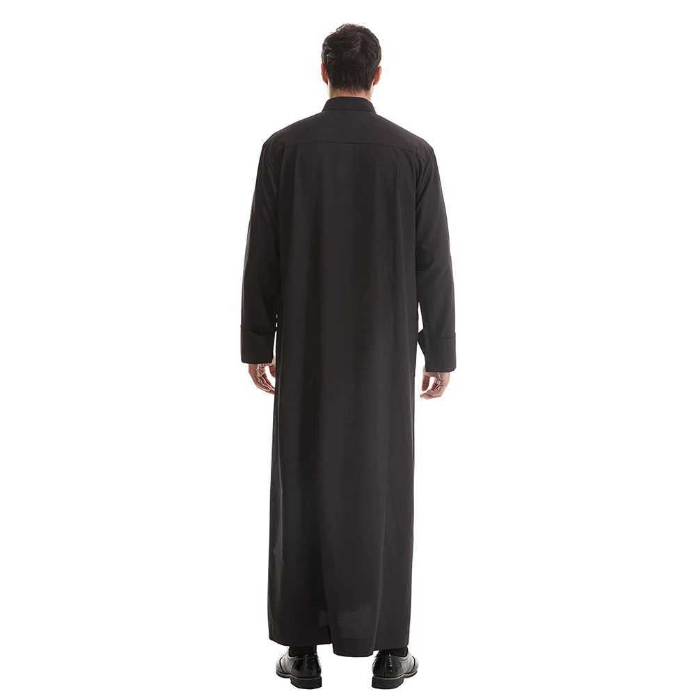 Mens Long Sleeved Robe Classical Waistband Contrasting Colors Autumn Casual Daily Arab Islamic Muslim Patchwork Mens Clothing W250310