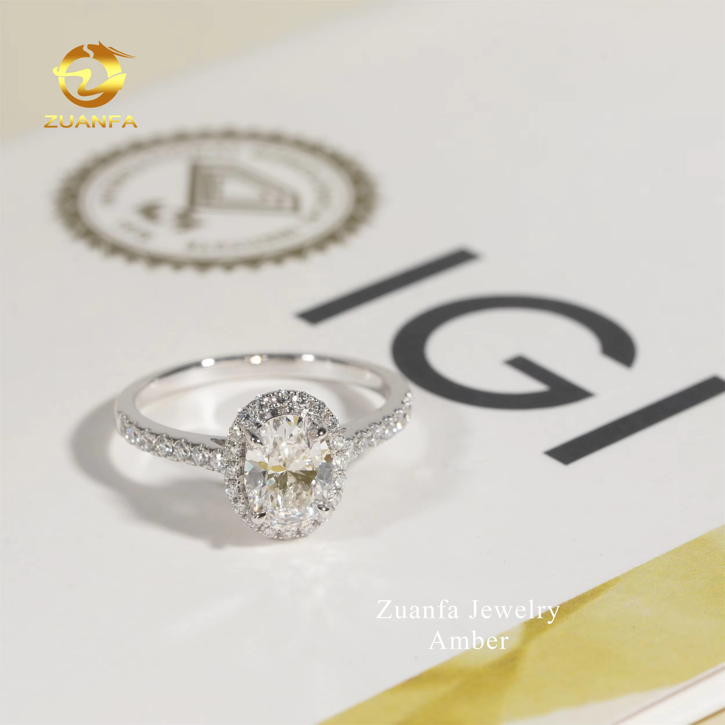 Fast Shipping IGI Certificate E-vvs2 Oval Cut Moissanite Rings 1.13ct Lab Grown Diamond 14K White Gold Engagement Ring