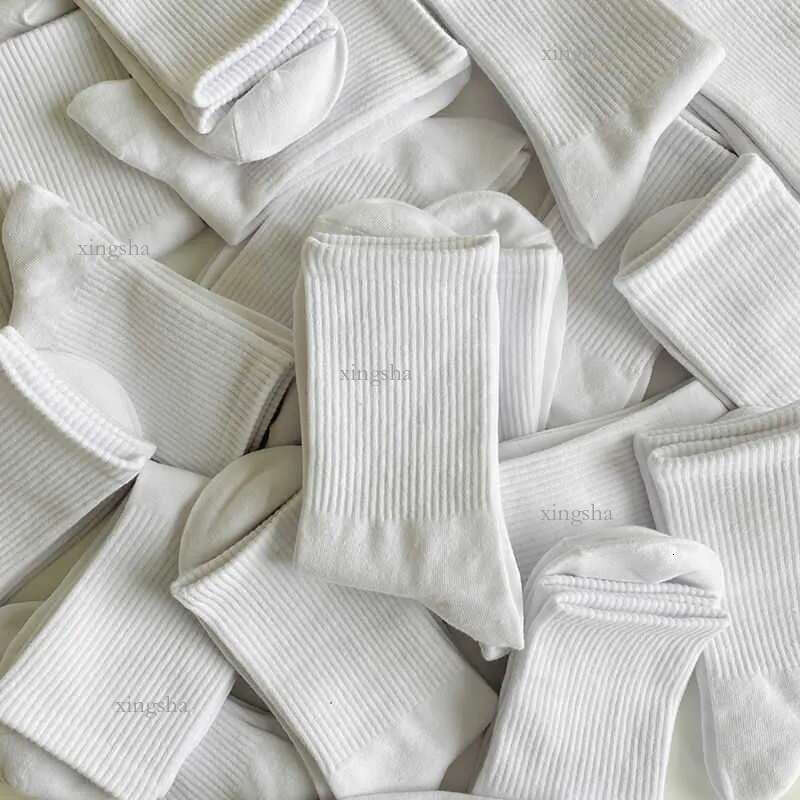 Men's Socks Women Men Daily Basic White Black Stretch Rib Long Middles Length Spring Autumn Winter Cotton Casual G22