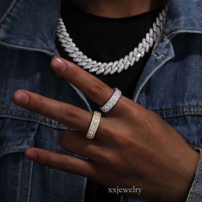 Mens Unisex Sterg Sier Wedding Engagement Ring Top Icy Fine Jewelry VVS D Color Moissanite Dia Gold Parties