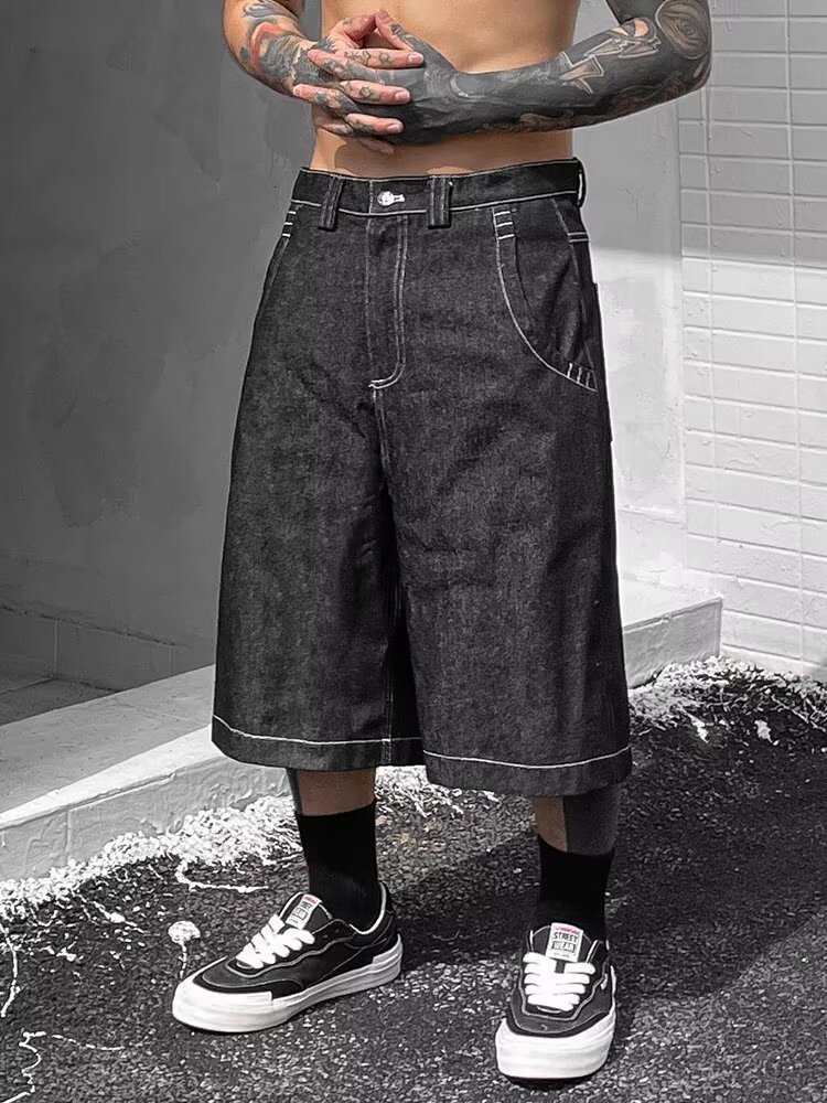 Y2k street clothing new shorts Harajuku hip-hop letter patch denim shorts mens retro fashion oversized basketball sports shorts 240701