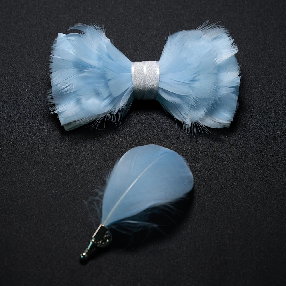 Wedding Bow Tie for Men Classic Black Pre-tied Bowtie brooch Set Party feather Butterfly Knot Gift Man Accessories 250306