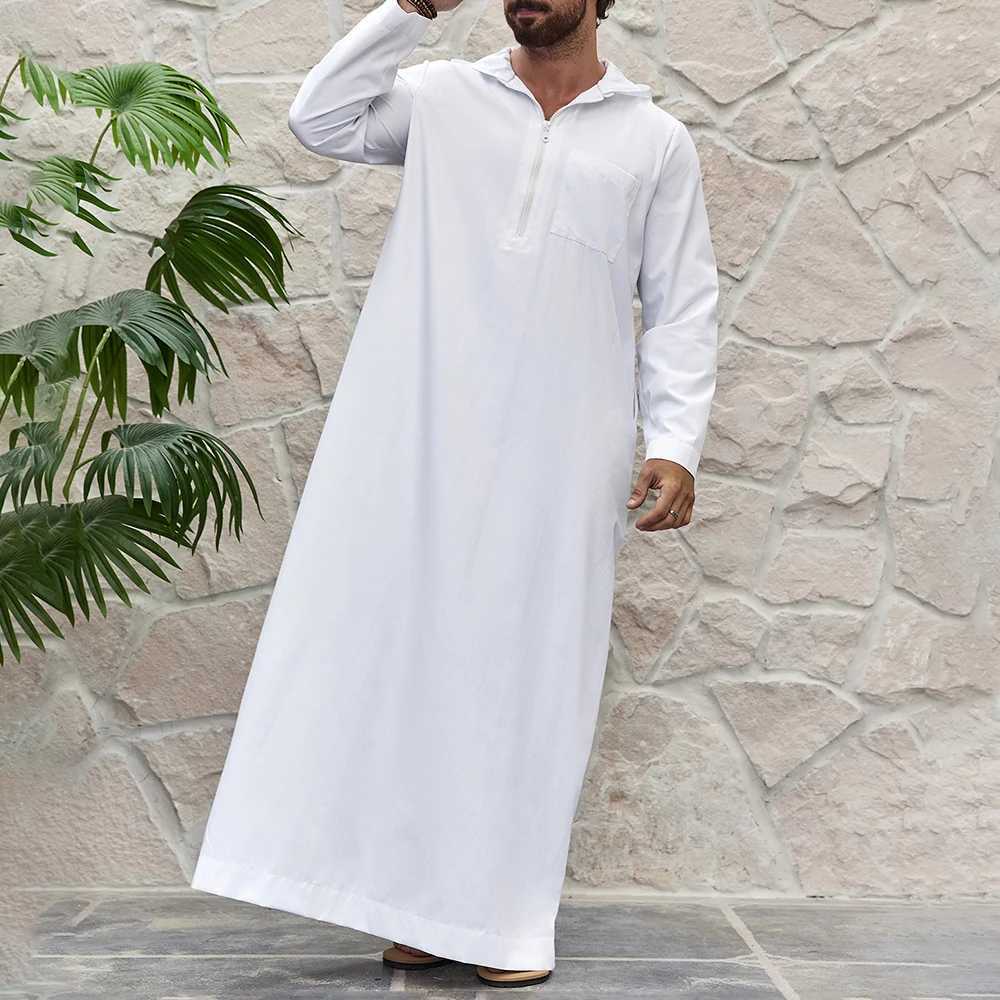 Arab mens clothes Large Middle East Dubai Trkiye Muslim mens pockets Solid hat Casual loose coat W250310