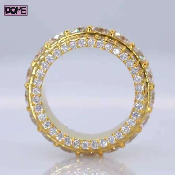 Hiphop Custom Sterg Sier 14k Gold Iced Out VVS Dia Men Eternity Ring Moissanite