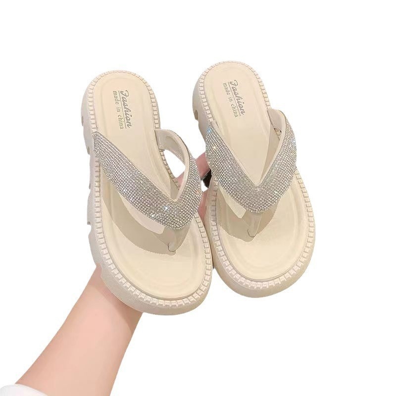 Free shipping new designer slippers fashion Platform comfortable Sparkling rhinestone flip flops size eur 36-41 for womens daily Wearing outside black