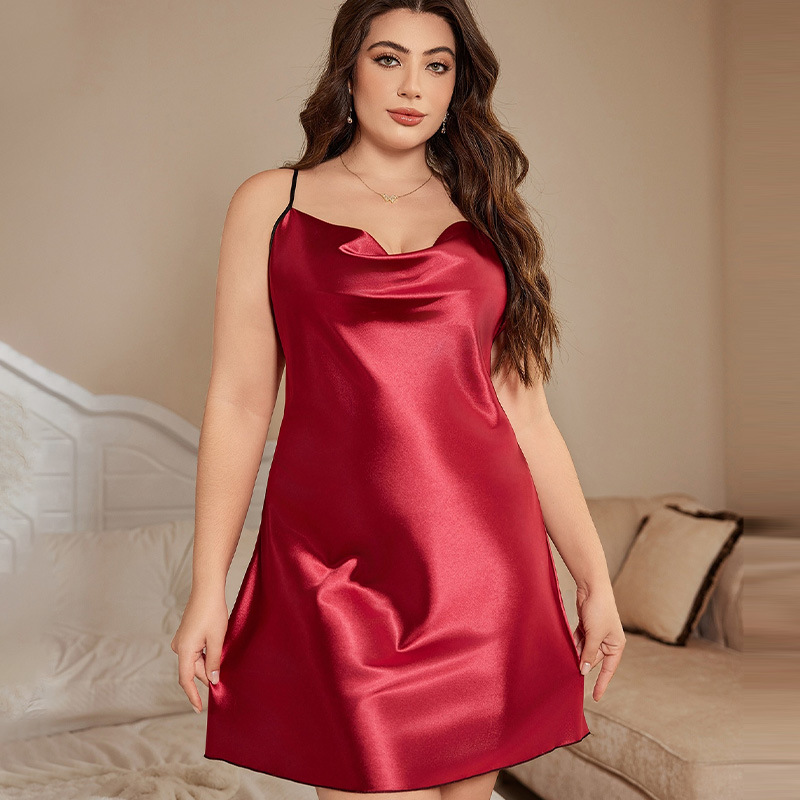 Danilin large size ladies imitation silk slip dress simple home wear ice silk silk pajamas sexy fashion pajamas