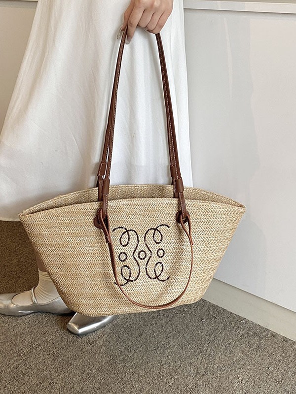 Bag women's large capacity new braided straw bag satchel summer beach straw bag bucket shoulder bag large bag 2025s