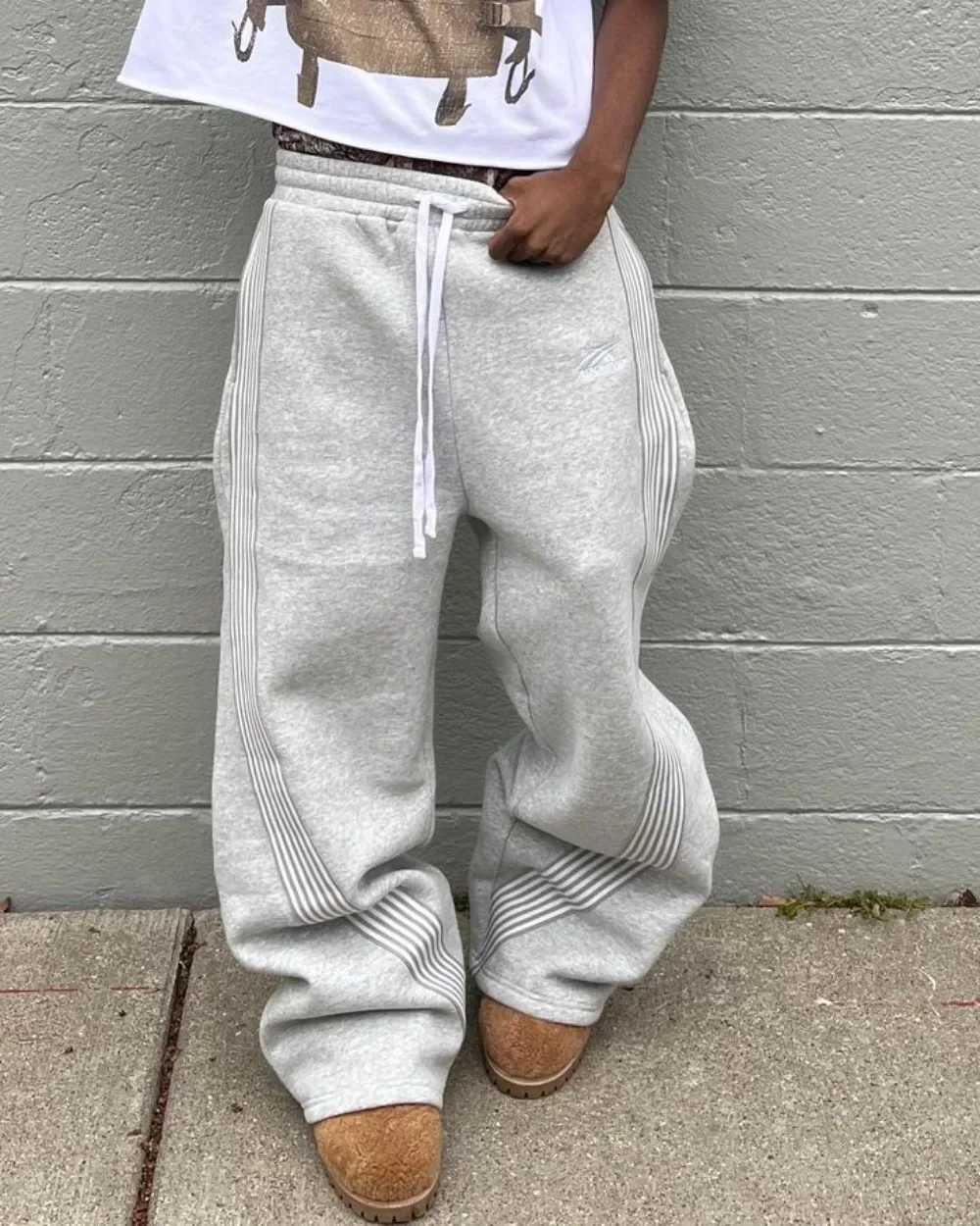 Y2k Street Harajuku fashion brand oversized Trouser loose casual wide leg pants for women retro striped knitted pants for menT250319