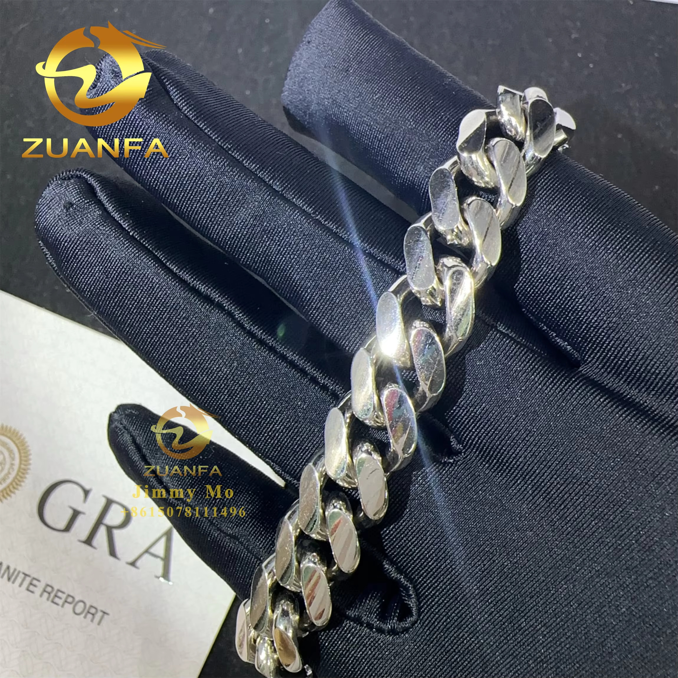Custom Personal Man Hip Hop Jewelry 925 Sterling Silver 12mm Iced Out VVS1 Moissanite Diamond Clasp Miami Cuban Plain Chain