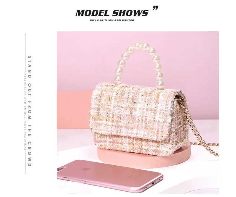 Childrens Bag 2024 Spring/Summer New Girls Crossbody Bag Princess Personality Pearl Tote Cotton and Linen Fashion Shoulder BaT250310