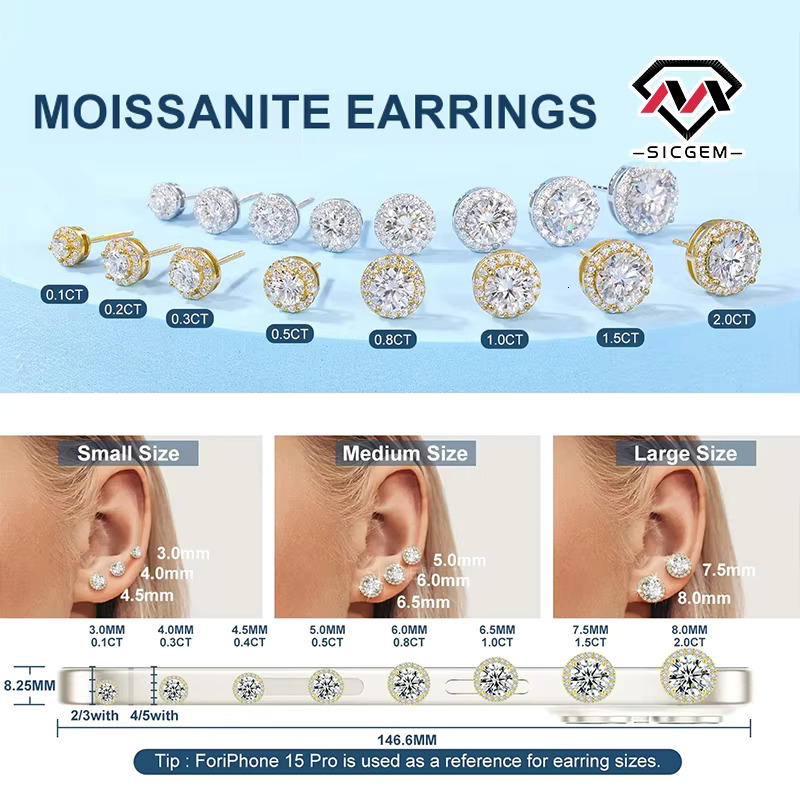 SICGEM Romantic Square Shape Moissanite Earring Stud Super Aesthetic and Chic Jewelry