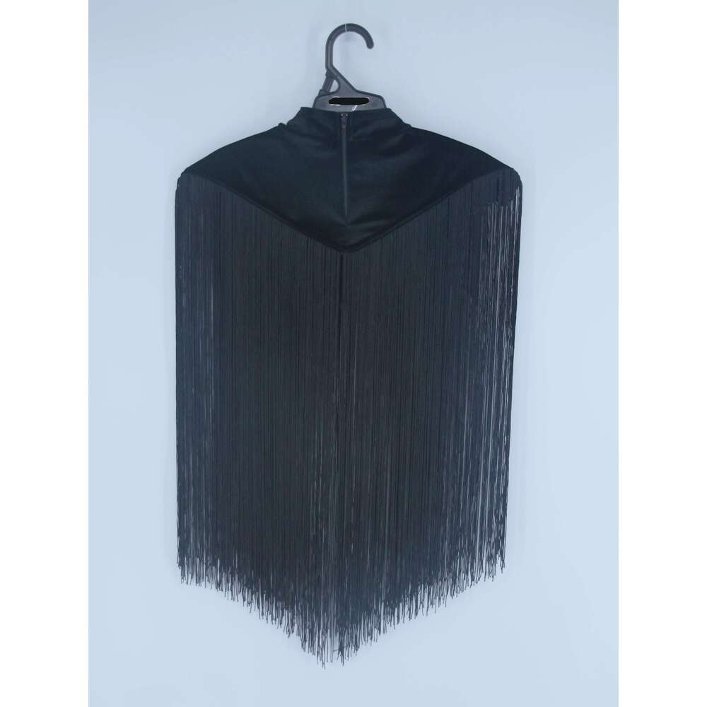 Vintage Mandarin Collar Tassel Cape, Polyester Non-Stretch Solid Color Flared Hem, Regular Fit, Woven H-e Contour, Spring/Summer/Fall