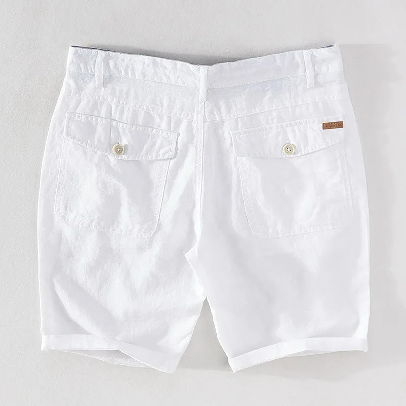 Cotton Linen Shorts for Men Summer Solid White Straight Loose Holiday Shorts Man Casual Button Fly Short Pants 037250304