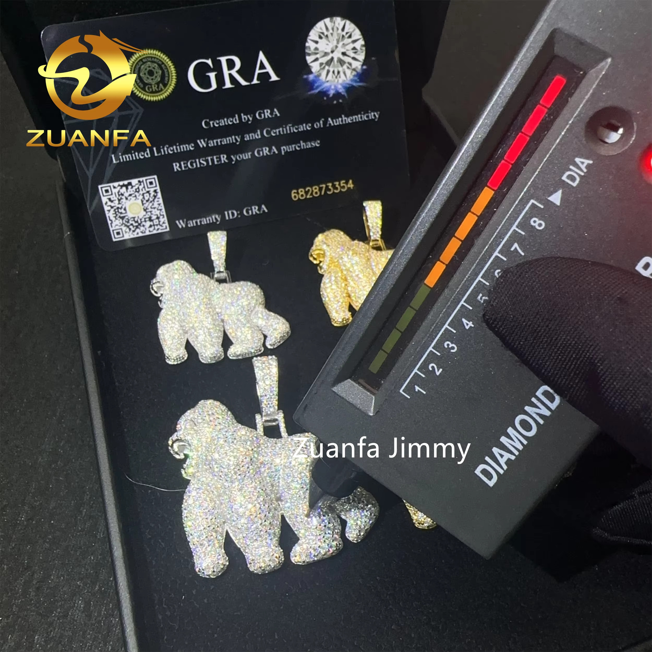 Unique Design Pass Diamond Tester Hip Hop Pendant Jewelry 925 Sterling Silver VVS1 Moissanite Diamond Gorilla Pendant Necklace