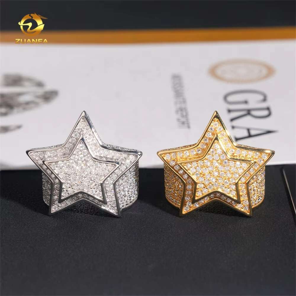 Fine Vvs Moissanite Rings Sterg Sier Men Lab Dia Hip Hop Iced Out Jewelry Ring