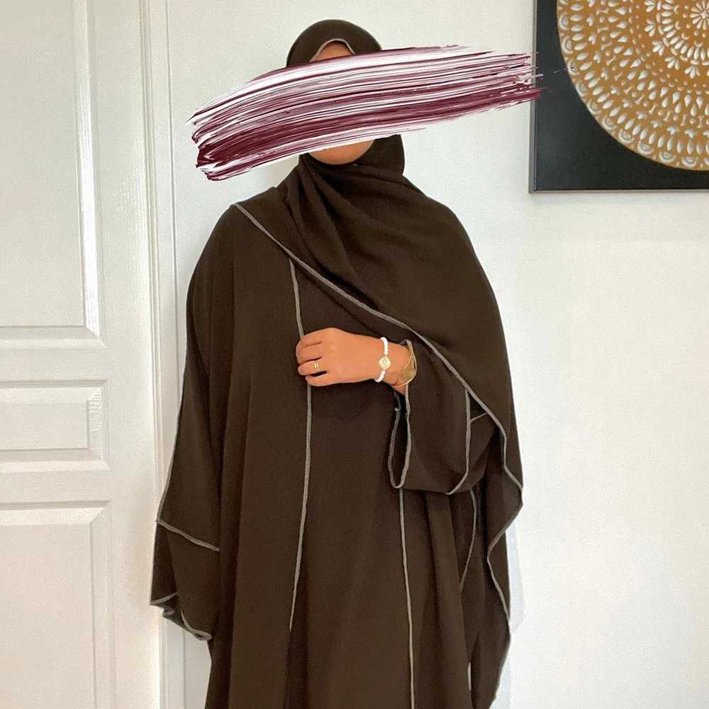 Three Piece Abaya Set With Hijab Free Belt Jazz Crepe Kimono Sveless Under Dress EID Ramadan slim Women Islamic ClothingXJ250310