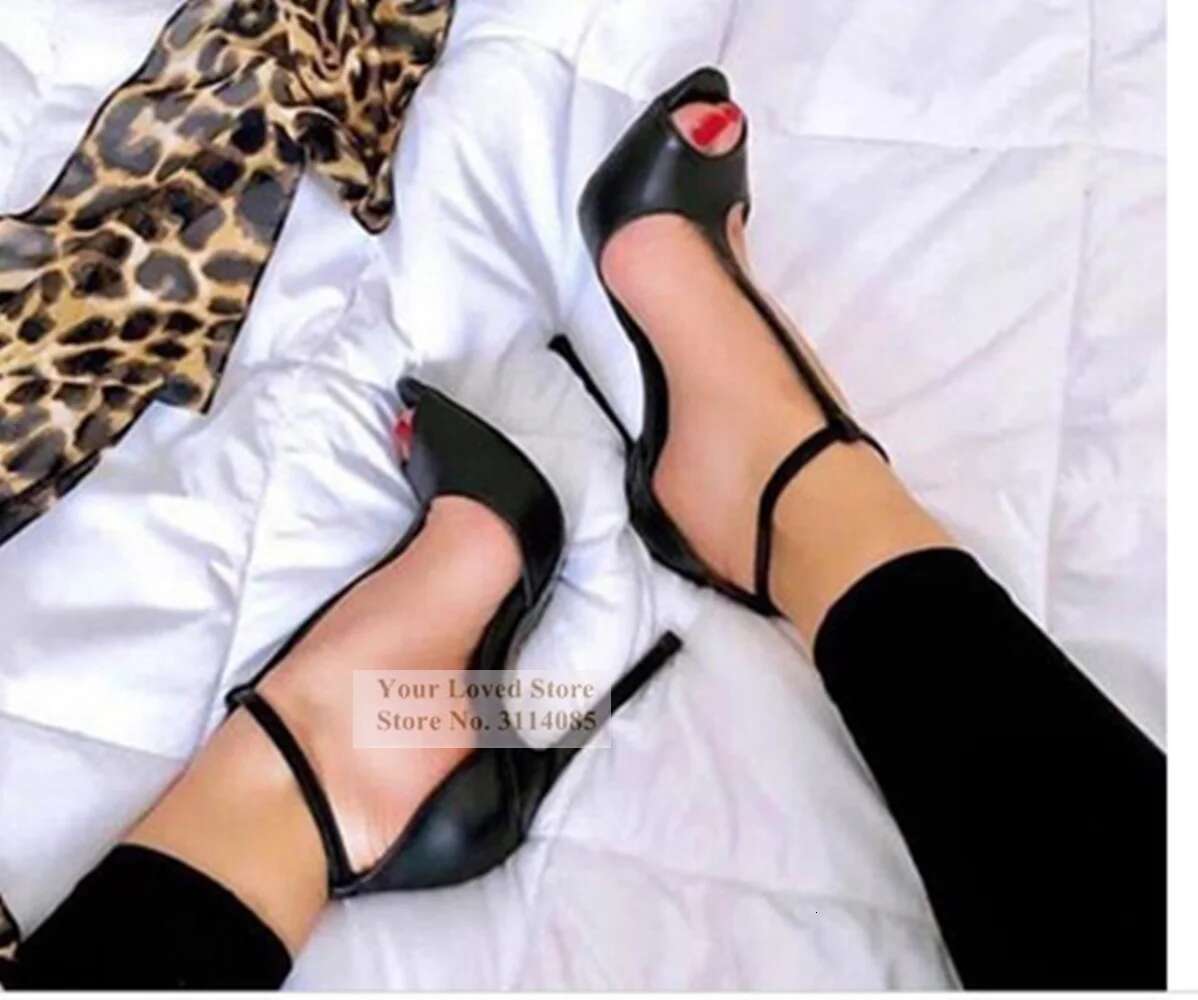 Women Stiletto Heels Wine Red T-strap Pumps Bury Patent Leather Open Toe T-bar Wedding Covered Heel Ankle Strap Shoes