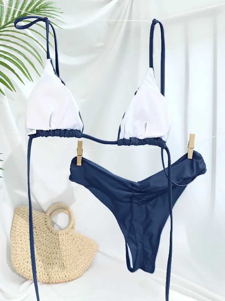 Sexy Folds Bikini Set Solid Micro Bikinis Women Swimsuit Female Triangle Swimwear Beach Wear Bathing SuitT250602