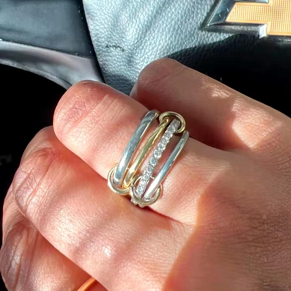 2025 New High Quality 3 Colors 4 Links Stacked Rings Micro Pave Cubic Zircon Mix Color Multi Pieces Stack Full Finger Women Jewlery