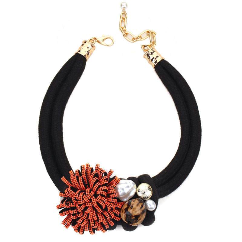 Statement Necklace with Red Flower Design for Women Trendy Wedding Party Jewelry Accessory
