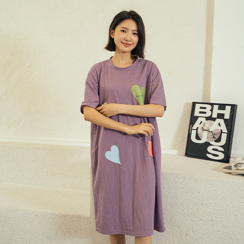 B763-Home wear one-piece nightdress for women, round neck, thin and casual summer middle-aged mother pure cotton dress