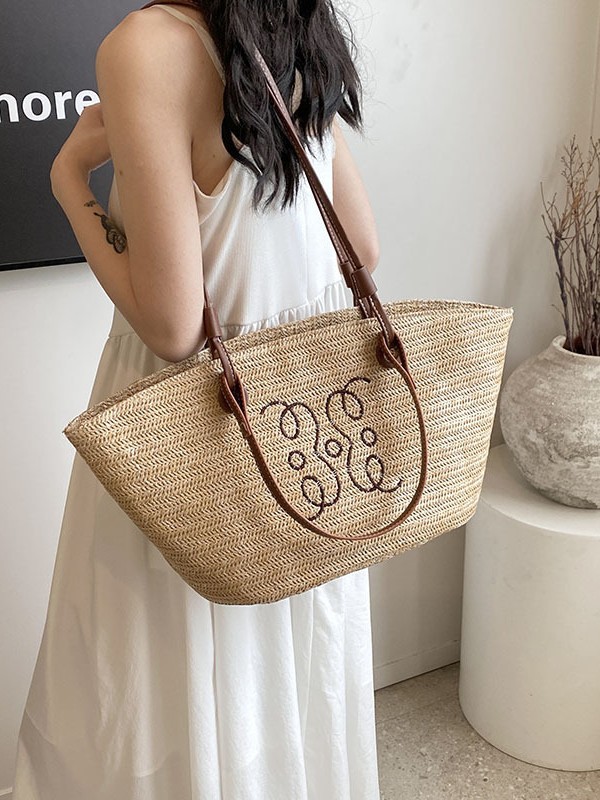 Bag NEW hot women's capacity new braided satchel summer beach straw bucket shoulder large bag 2025s