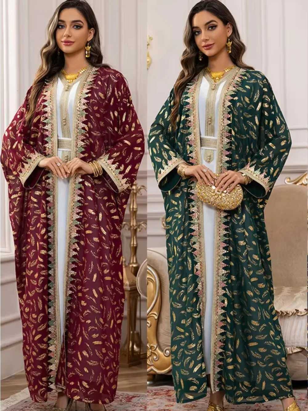 slim Abaya 3 Piece Set Women Party Dresses Cardigan Robe Sashes Suit Bronzing Jalabiya Ramadan Morocco Dubai Ktan Vestidos W250310