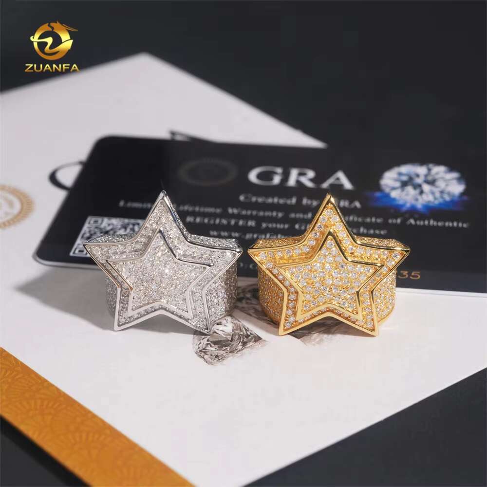 Fine Vvs Moissanite Rings Sterg Sier Men Lab Dia Hip Hop Iced Out Jewelry Ring