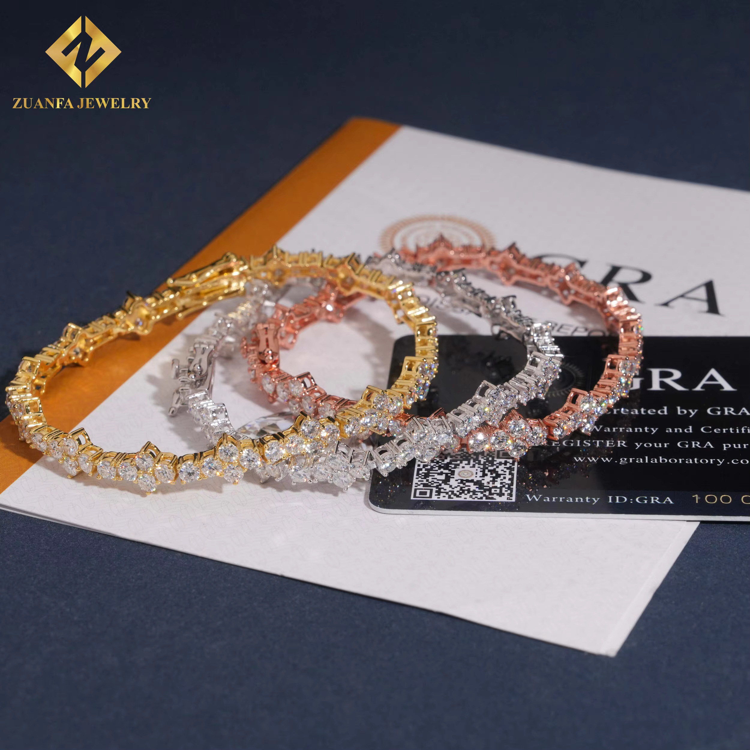Hot Sale Cross Tennis Jewelry 18K Gold Plated 3mm Moissanite Diamond Tennis Chain Bracelet 925 Sterling Silver Fine Jewelry