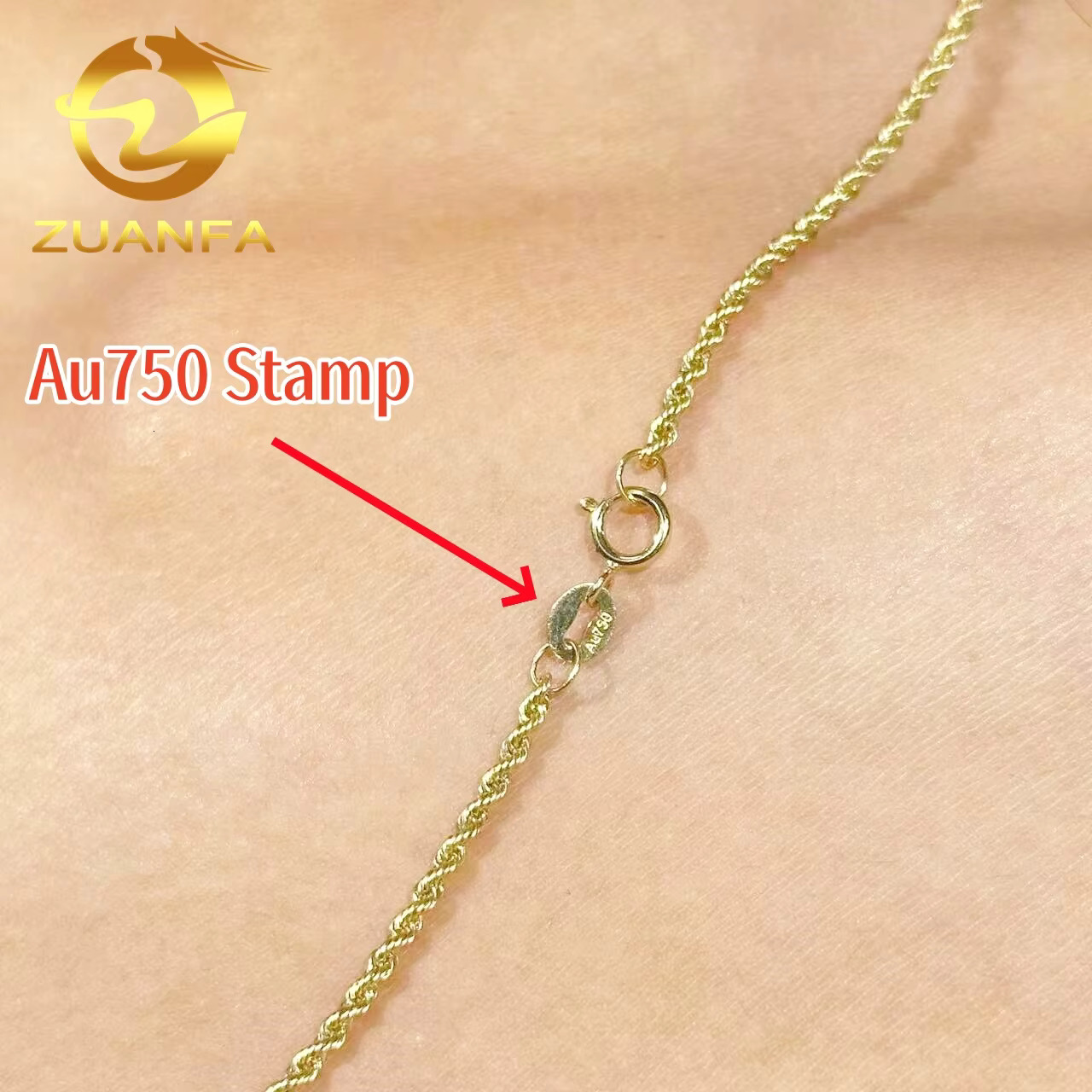 Trendy AU750 18k Solid Real Gold 1.6mm 1.8mm 2.5mm Rope Chain Necklace Link Chain Fashion Jewelry Pure Yellow Gold Rope Chain