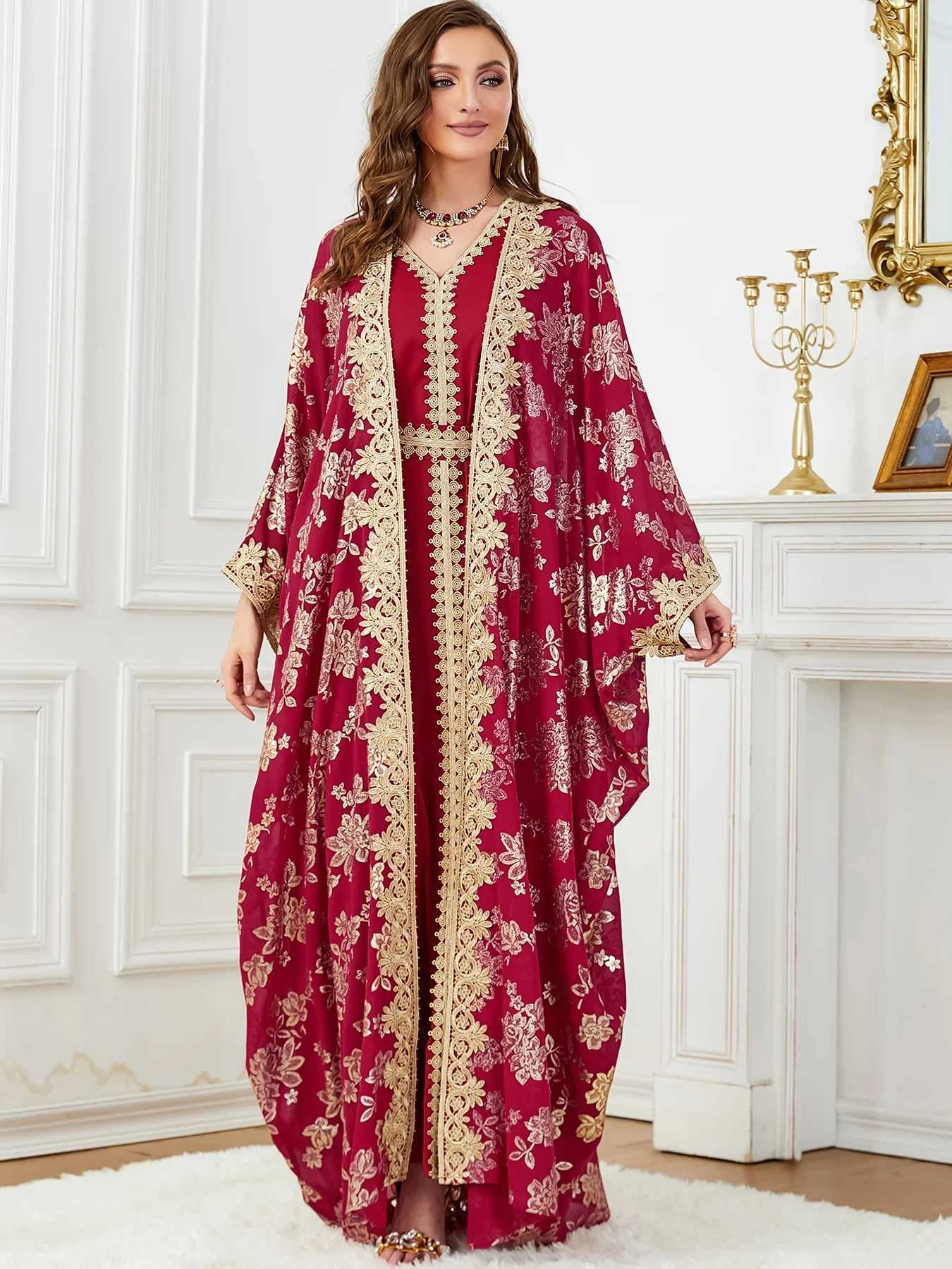 Eid al Fitr Womens Party Dress Abaya 2-piece Interior Set Jalabiya Ramadan Abayas Robe Ctan Vestidos Largos 2024XJ250310