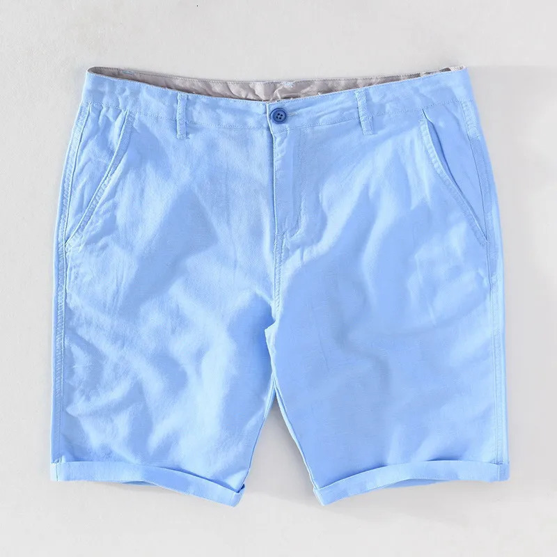 Cotton Linen Shorts for Men Summer Solid White Straight Loose Holiday Shorts Man Casual Button Fly Short Pants 037250304