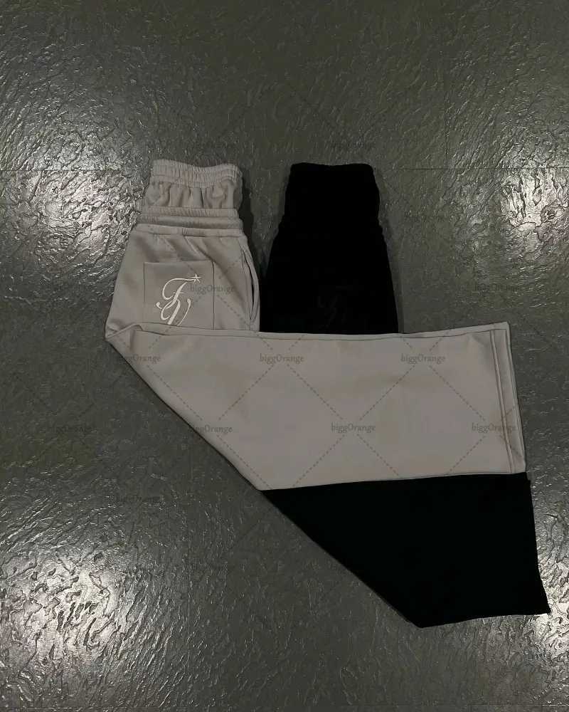 Double waist letter embroidered sports pants European and American street fashion clothing brushed straight wide leg pantsT250319